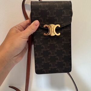 Celine Black and Brown Monogram Phone Pouch